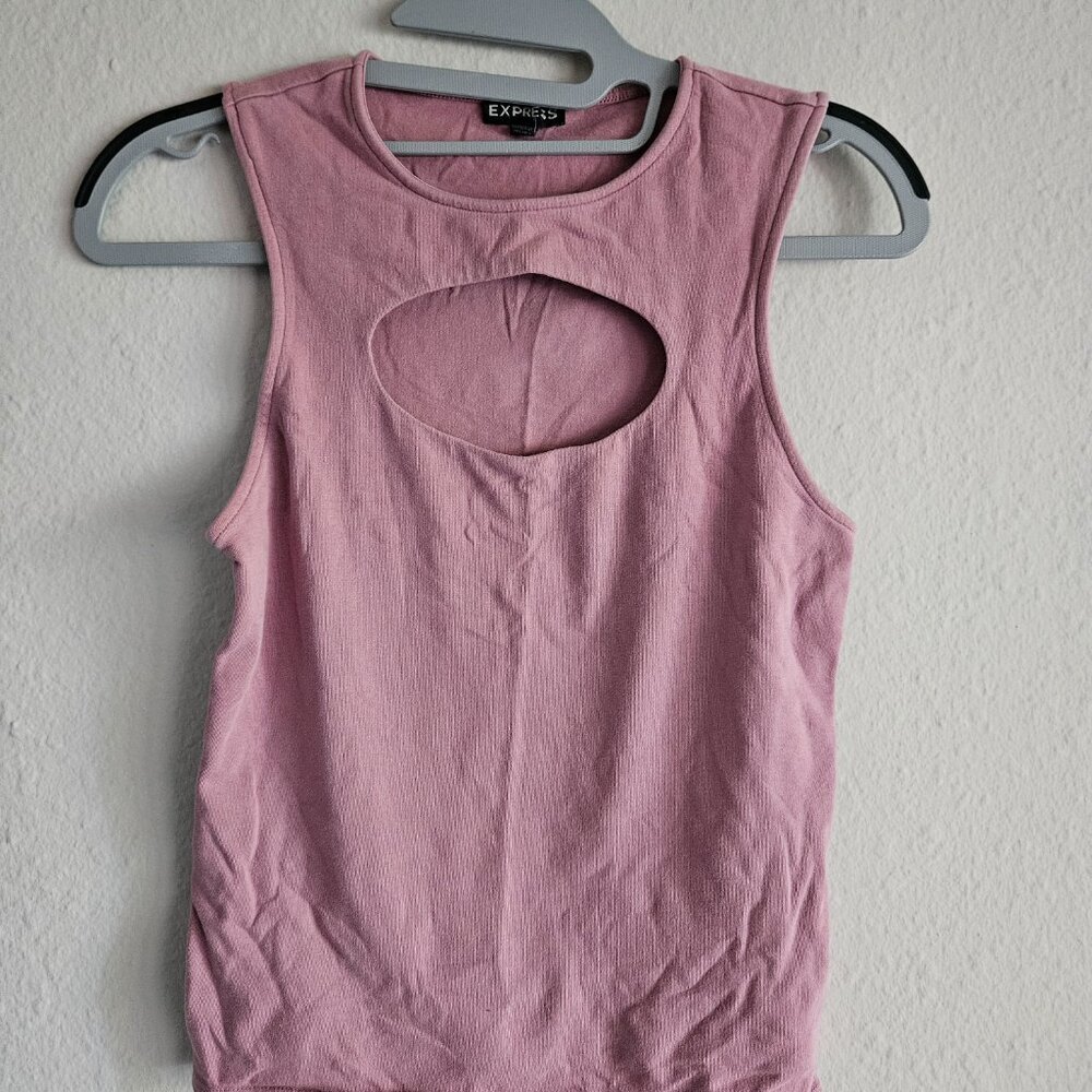 Express Pink Cut Out Sleeveless Tank Top Women's Small S 95% cotton - Picture 2 of 4
